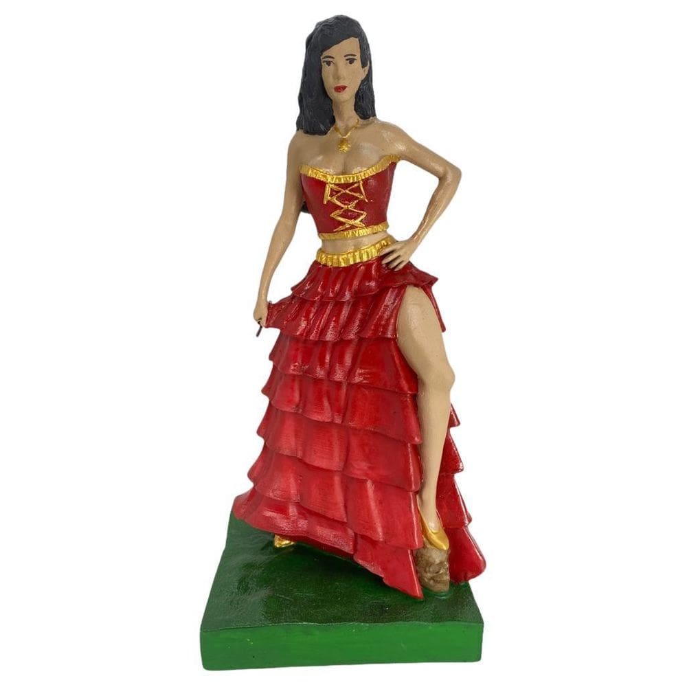 Escultura Pomba Gira Vermelha 24 Cm Com Crânio No Pé