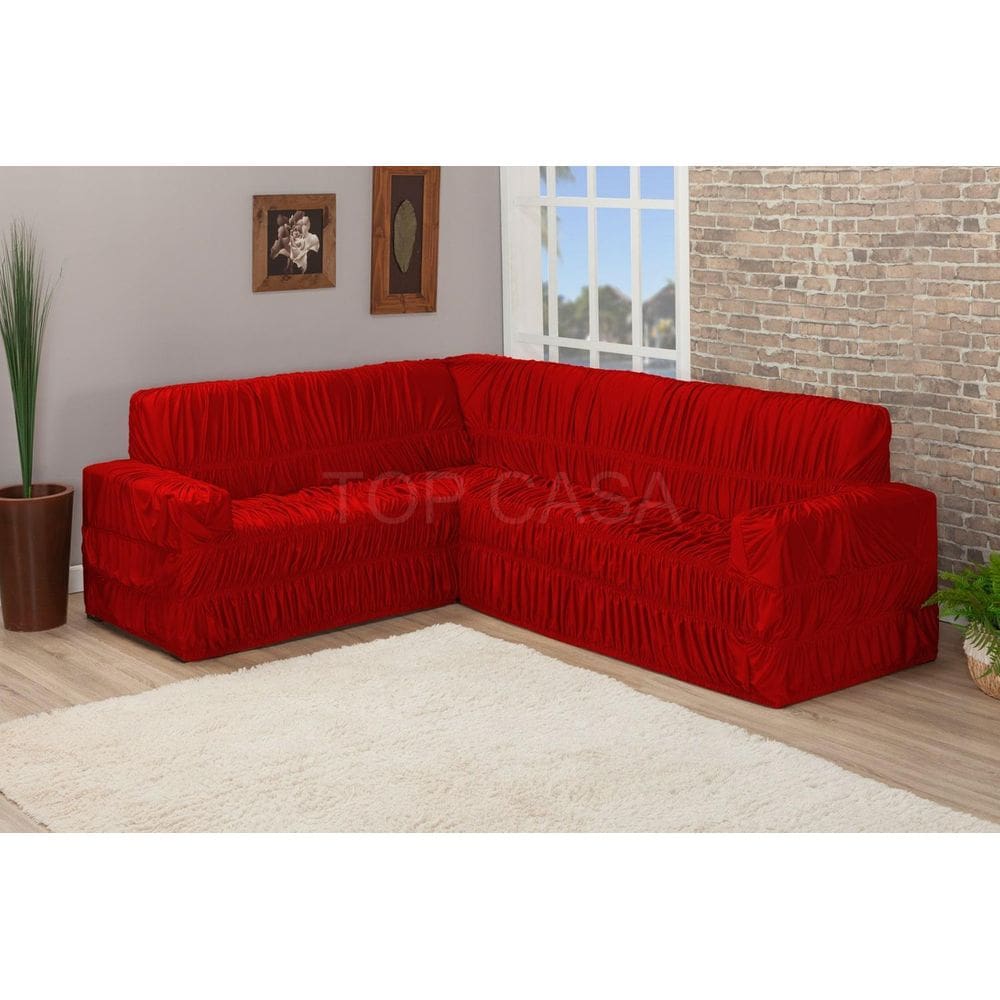 Capa De Sofa Canto 9 Lugares Elasticada Malha Gel Vermelho