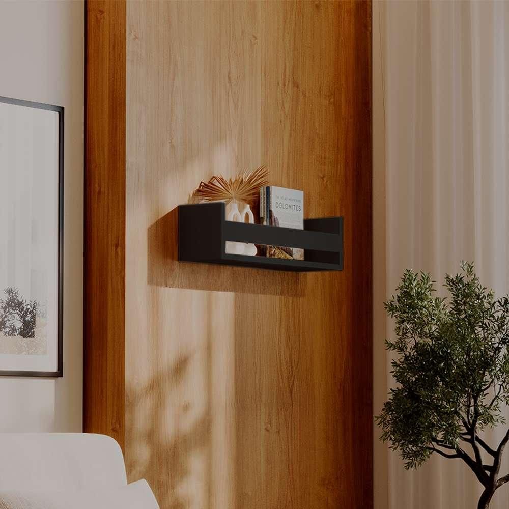 Prateleira Porta Objeto Preta 60 x 12cm Suporte Invisivel