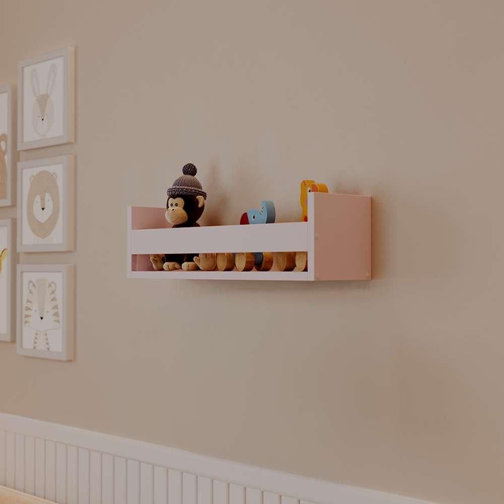 Prateleira Porta Brinquedo Rosa 60 x 12cm Suporte Invisivel