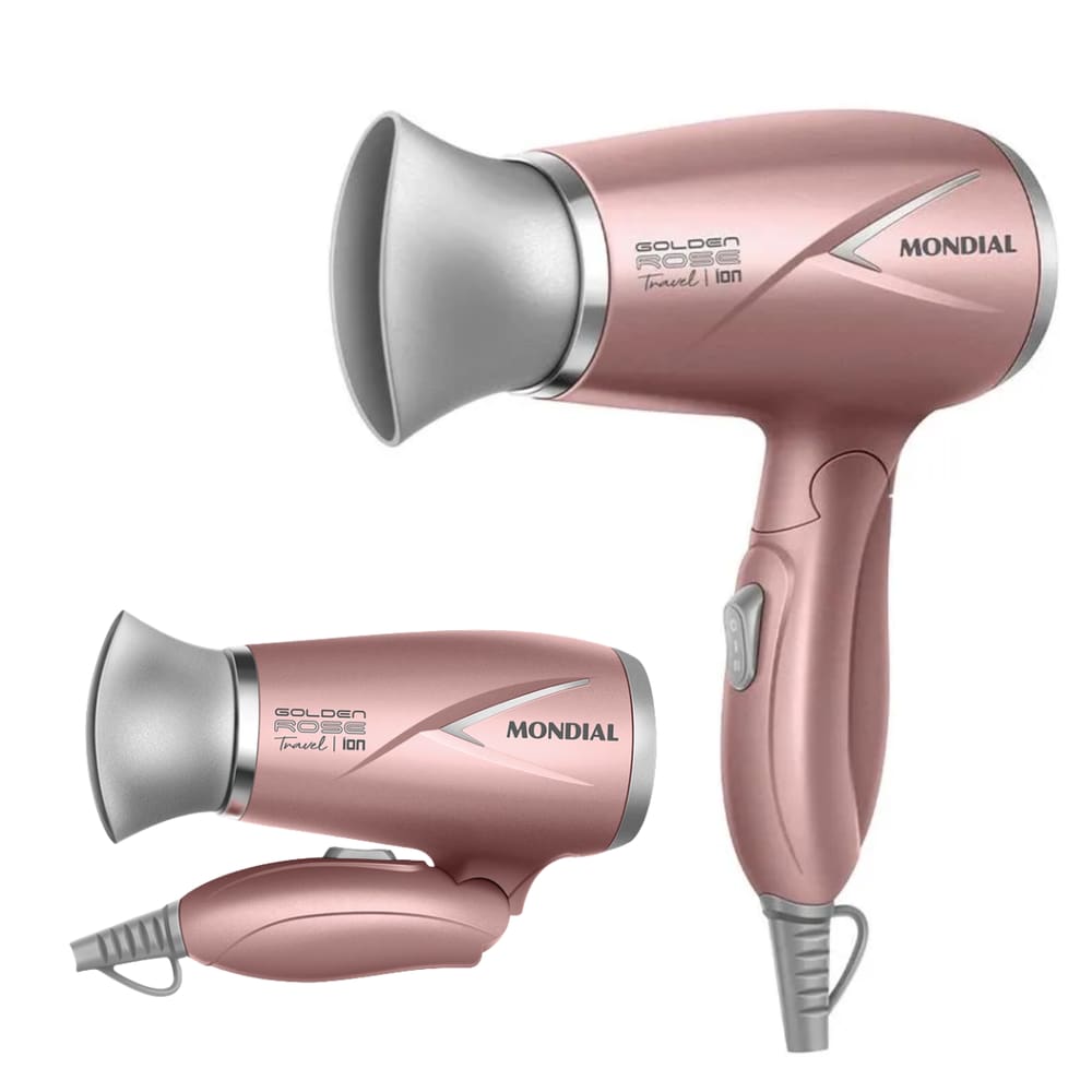 Secador de Cabelos Portátil Dobrável 1200W Travel Golden Rose 2 Velocidades 2 Temperaturas Mondial SC47GR Bivolt