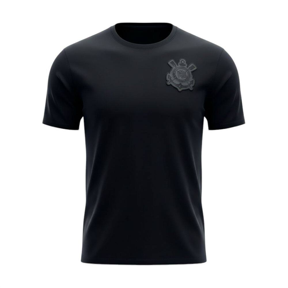 Camisa Corinthians All Black Infantil Juvenil Escudo Preto