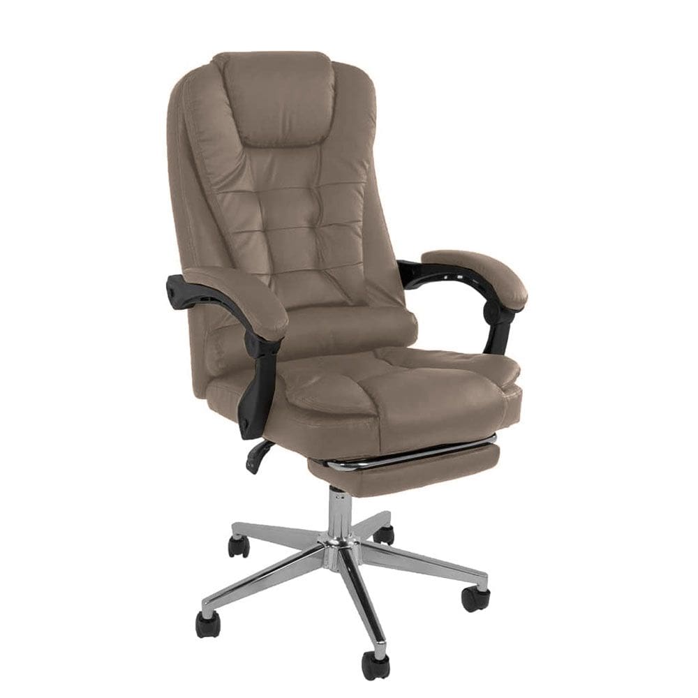 Cadeira Escritório Presidente Ergonômica Apoio p/ Pés Bege