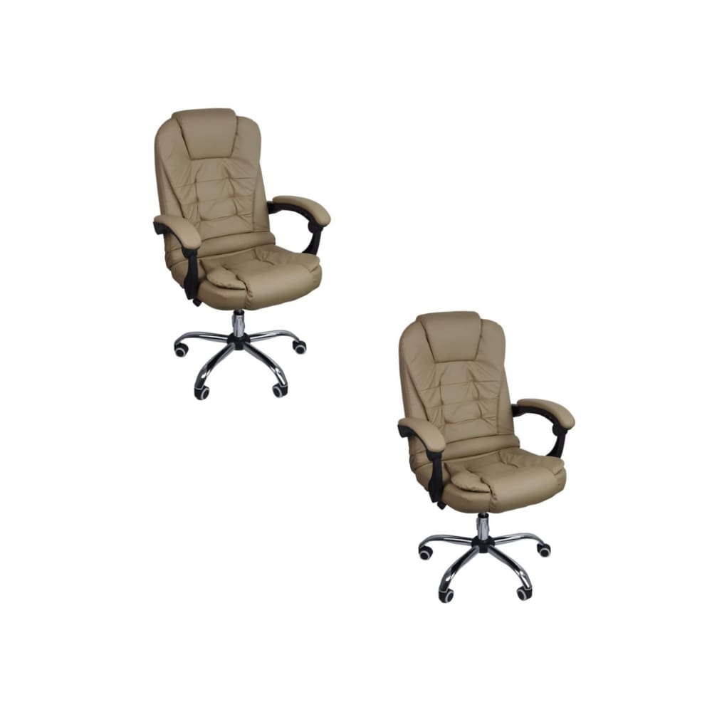 Kit 2 Cadeiras De Escritório Presidente Reclinável - Bege