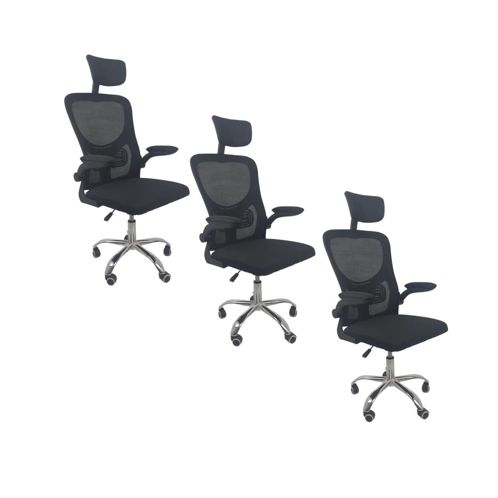 Kit 3 Cadeiras de Escritório Oficial Vegas Apoio Preto