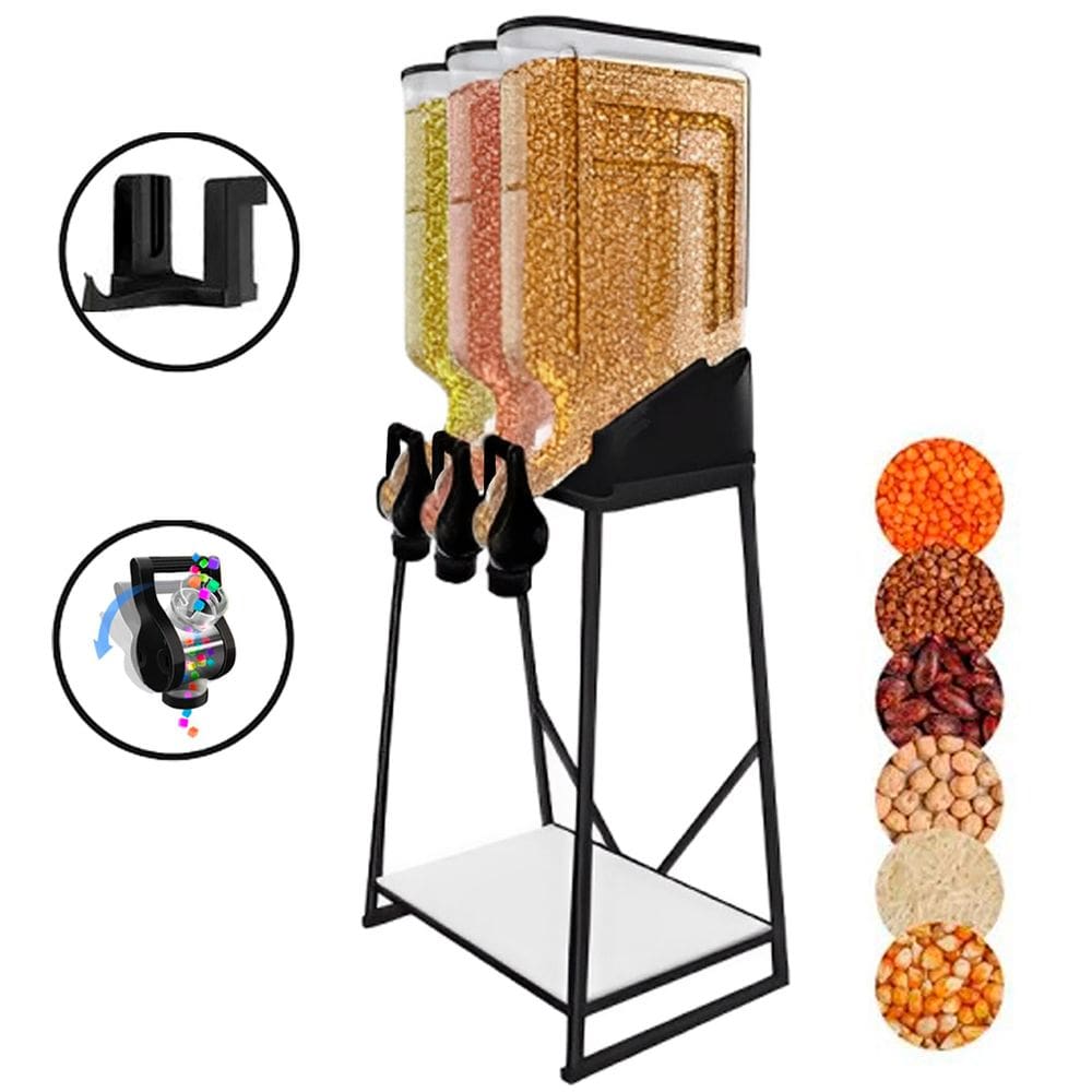 Dispenser 3 Módulos 45 Litros ou 20 Kilos Armazenamento Ração Grãos Cereais Preto Graviton Dispenser