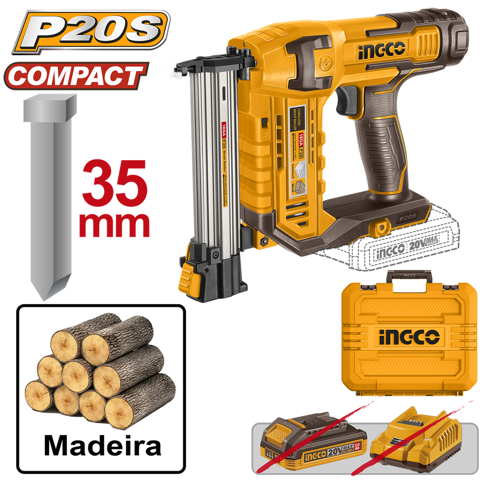 Pinador Pregador Pneumático 18ga modelo ”F” 10 a 35mm a Bateria 20v Bivolt