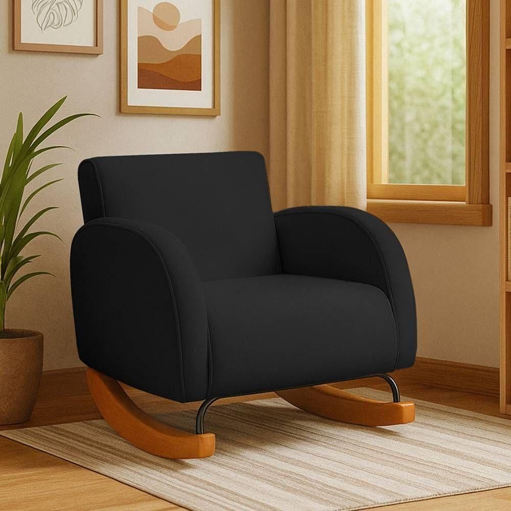 Poltrona Com Base Balanço Em Tecido Veludo Cindy – Lucadi Preto