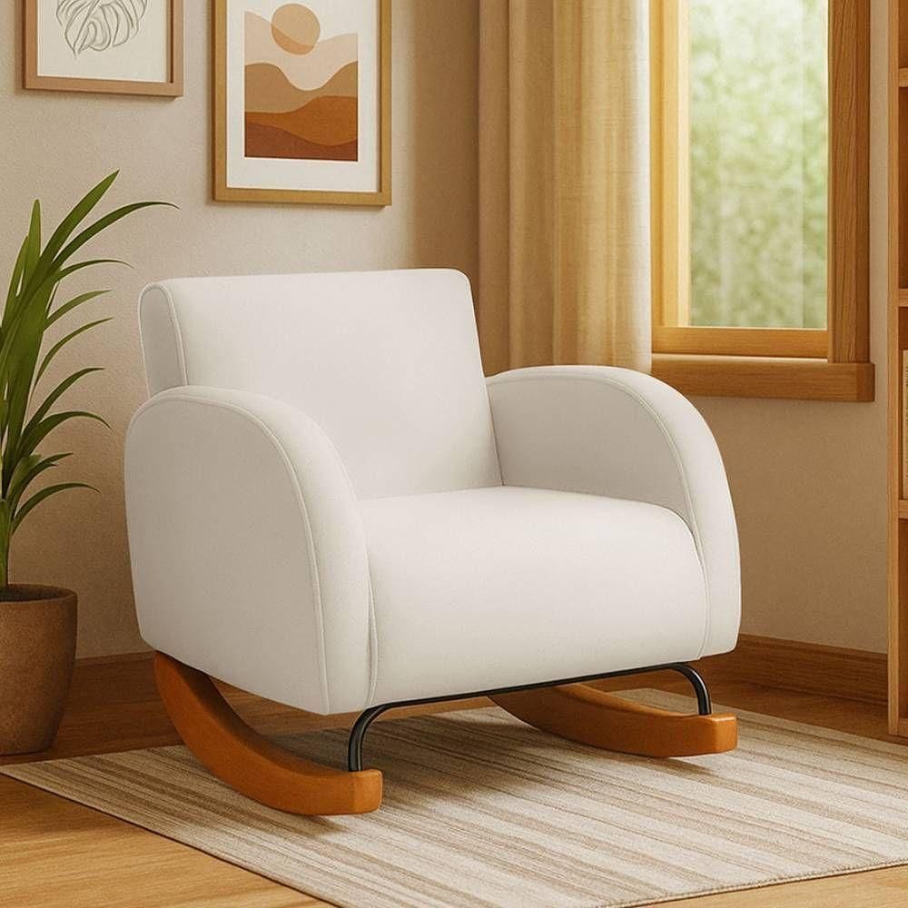 Poltrona Com Base Balanço Em Tecido Veludo Cindy – Lucadi Bege