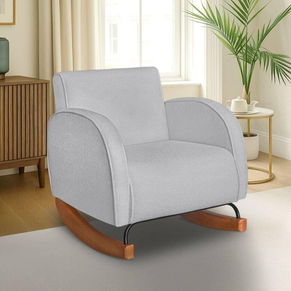 Poltrona Com Base Balanço Em Tecido Bouclé Cindy – Lucadi Cinza