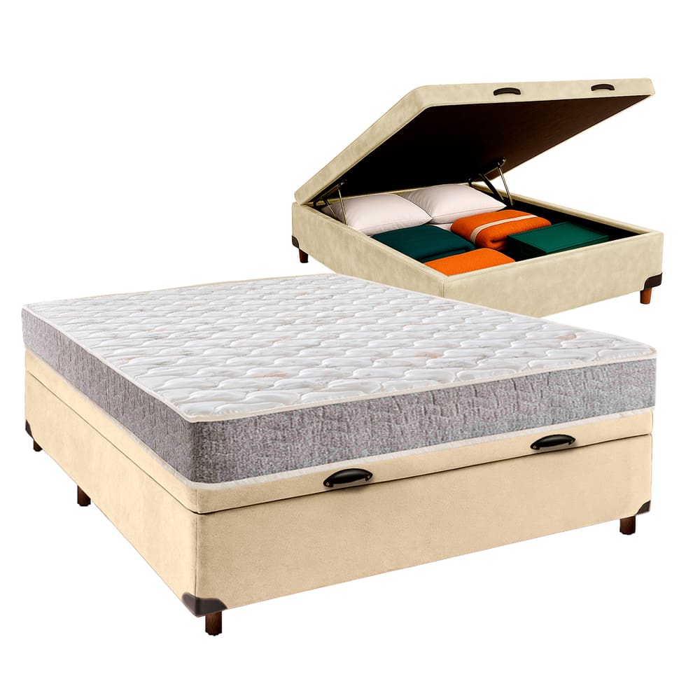 Cama Box Bau Blindado Casal + Colchão D23 Inducol