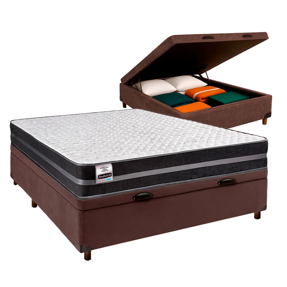 Cama Box Bau + Colchão Casal Molas Ultralastic Bogota Inducol