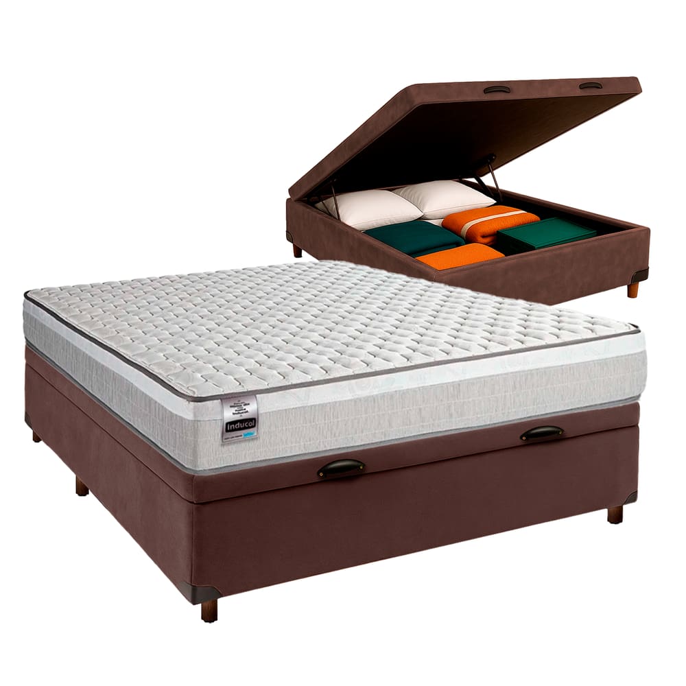 Cama Box Bau + Colchão Casal Molas Ensacadas Hanover Inducol