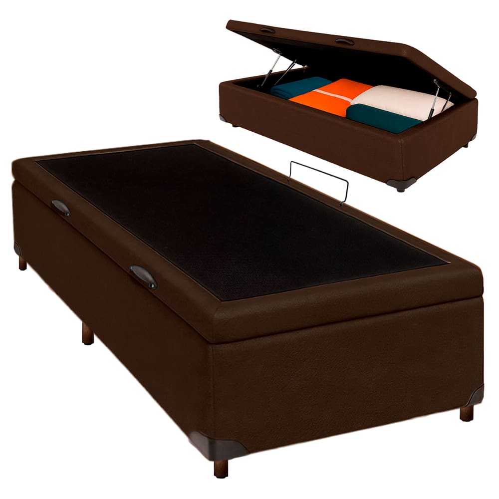 Cama Box Bau Solteiro Blindado Nature Marrom 78x188