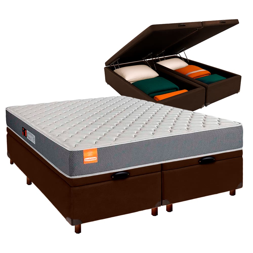 Conjunto Cama Box Bau Blindado Queen + Colchão D23 Pro Inducol