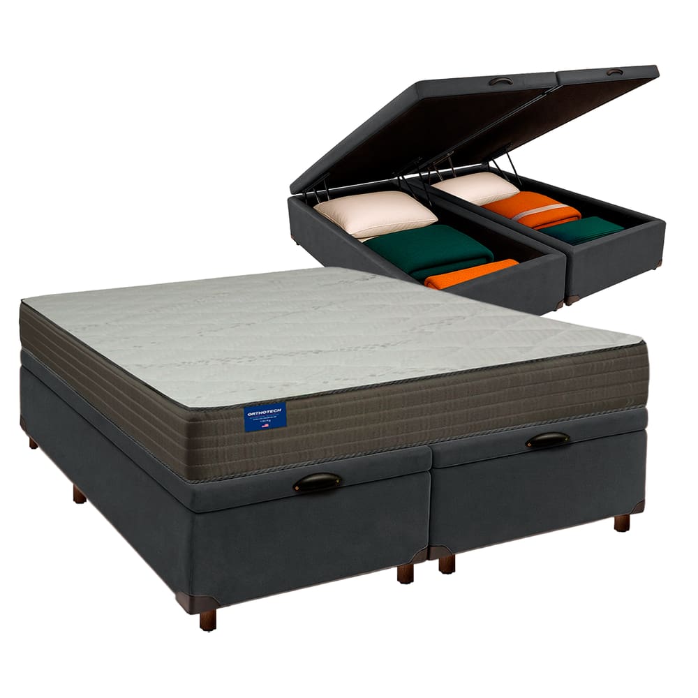 Conjunto Cama Box Bau Blindado Queen + Colchão D33 Orthotech Inducol