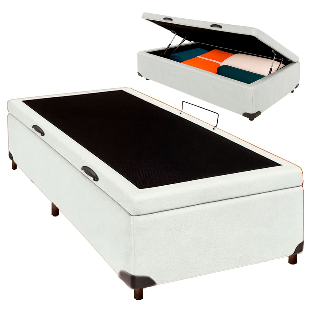 Cama Box Bau Solteiro Blindado Nature Branco 78x188