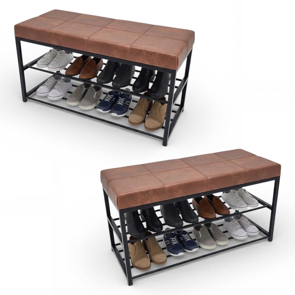 Kit 02 Sapateiras Calçadeira Puff Closet Zuri 85cm 02 Prateleiras New Dallas Whisky - Desk Design