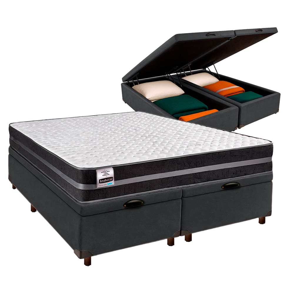 Conjunto Cama Box Bau Blindado Queen + Colchão Molas Ultralastic Bogota Inducol
