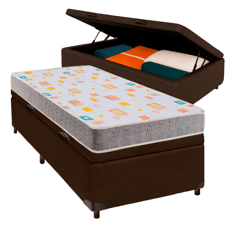 Conjunto Cama Box Bau Blindado Solteiro + Colchão D20 Inducol