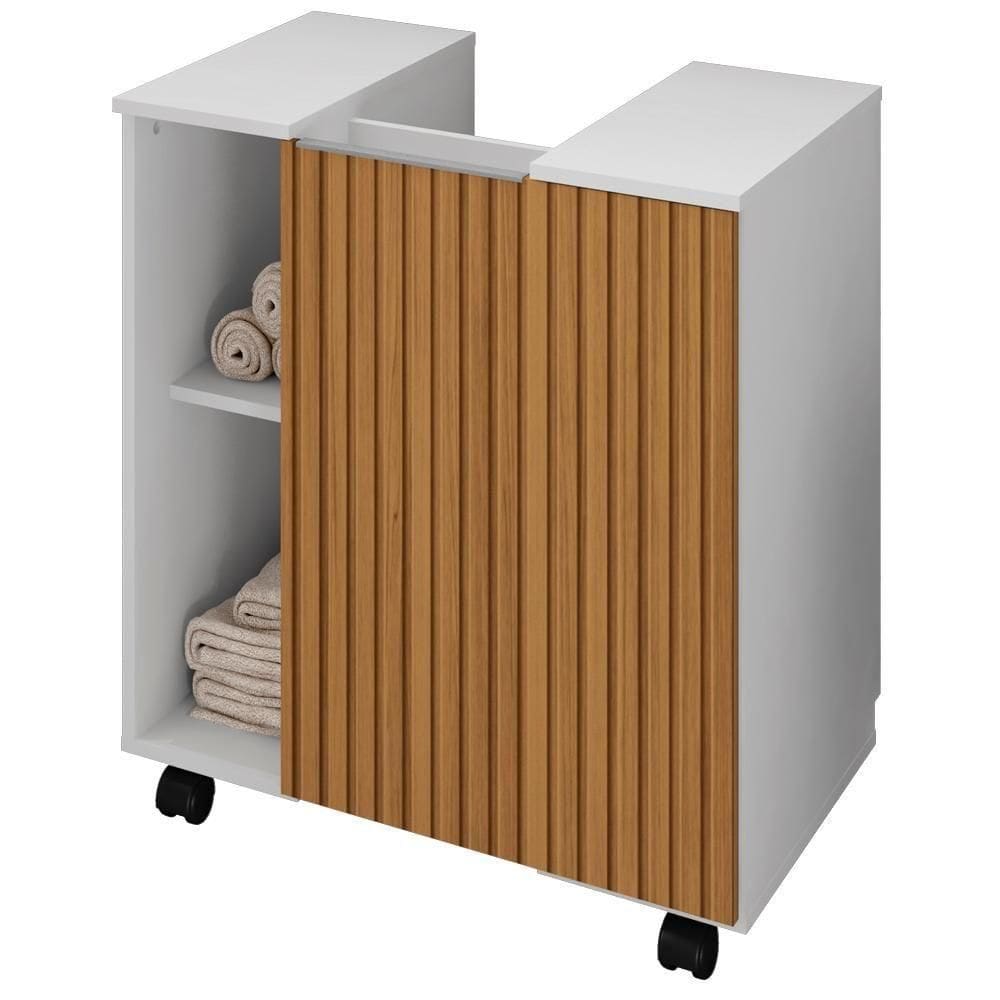 Gabinete Banheiro Pia De Coluna Pequin 56 Cm Bechara Branco Ripado