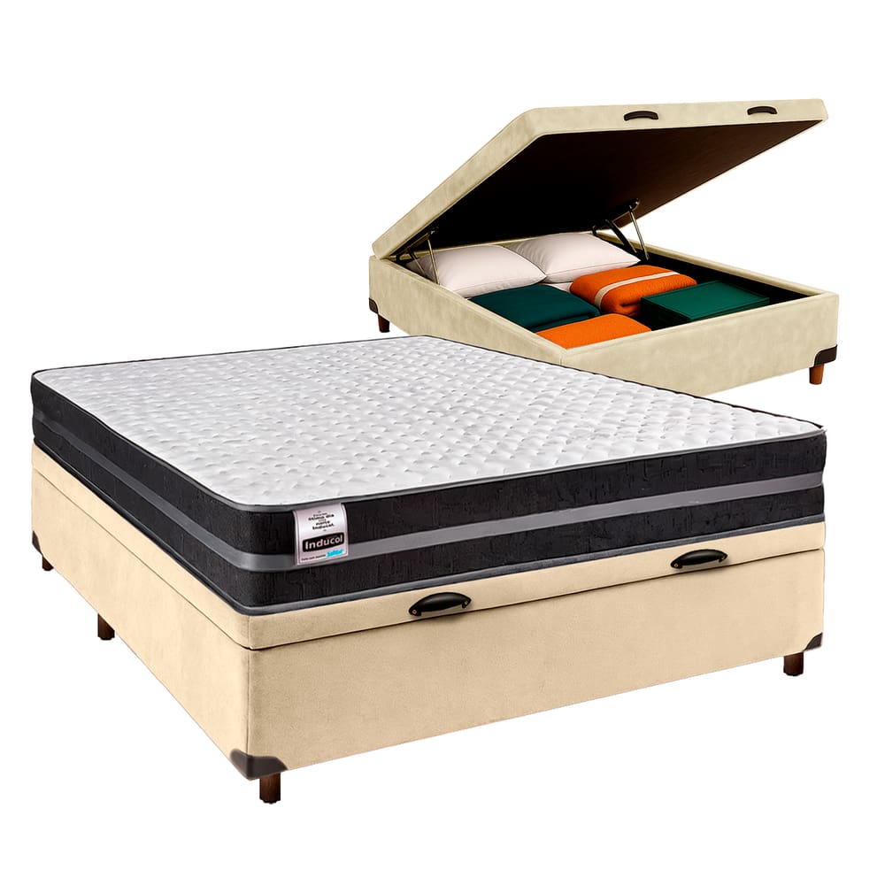 Cama Box Bau + Colchão Casal Molas Ultralastic Bogota Inducol