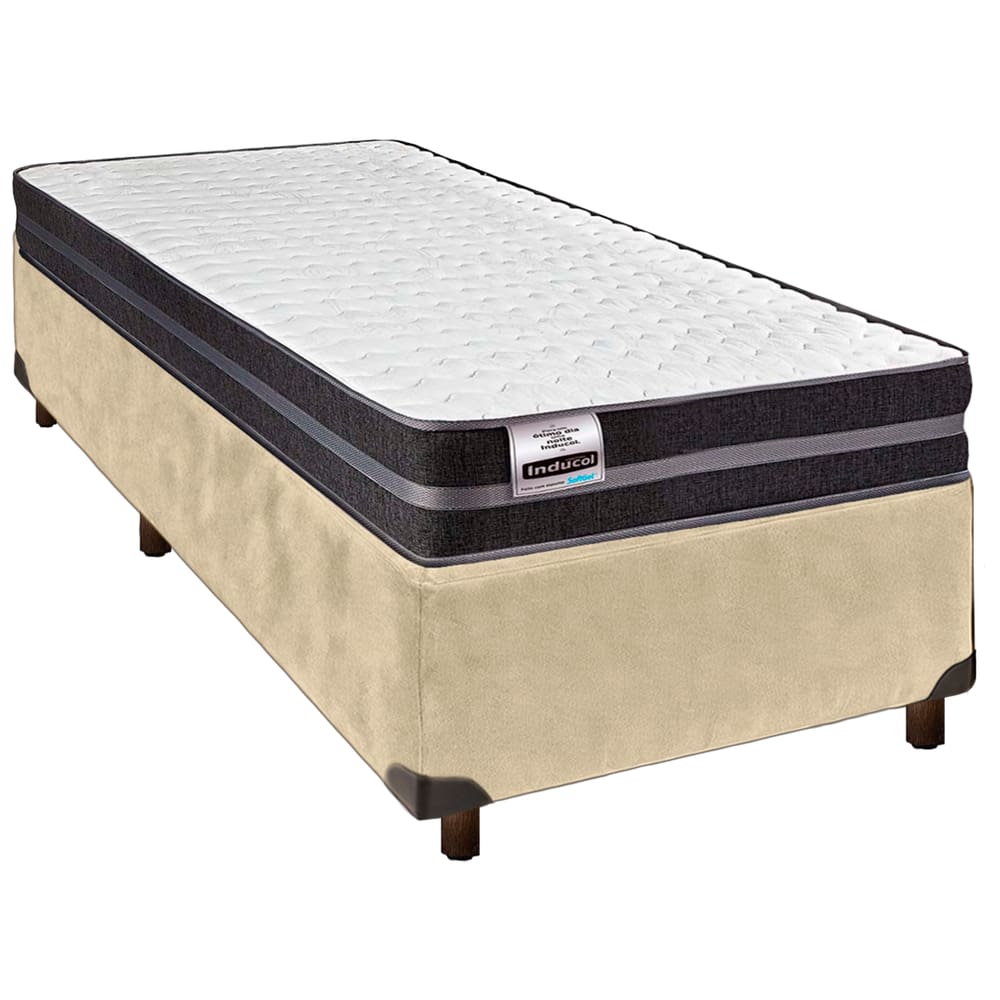 Cama Box Perola Solteiro + Colchão Molas Ultralastic Bogota Inducol