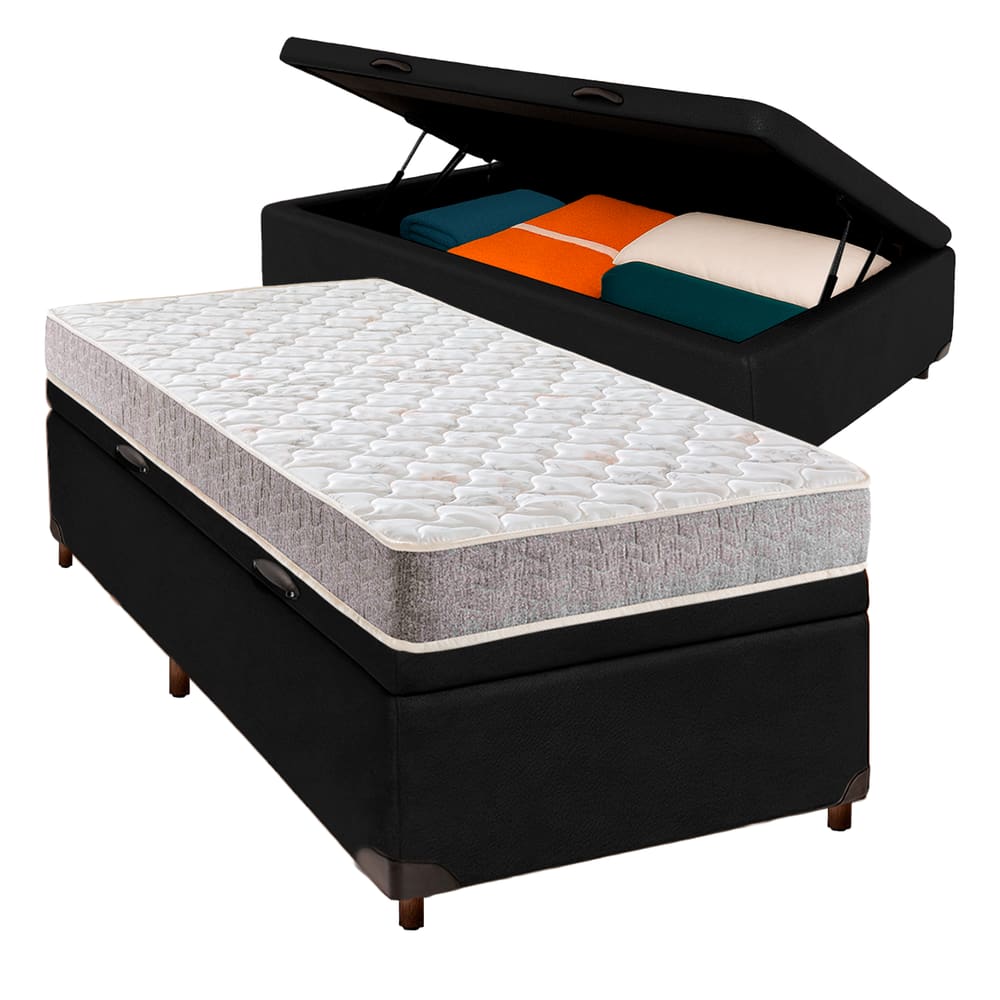 Conjunto Cama Box Bau Blindado Solteiro + Colchão D33 Inducol