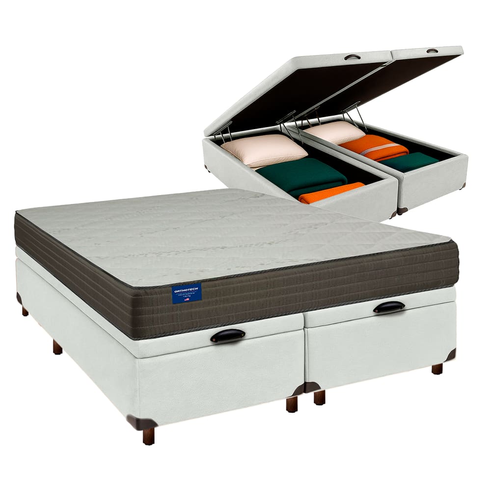 Conjunto Cama Box Bau Blindado Queen + Colchão D33 Orthotech Inducol