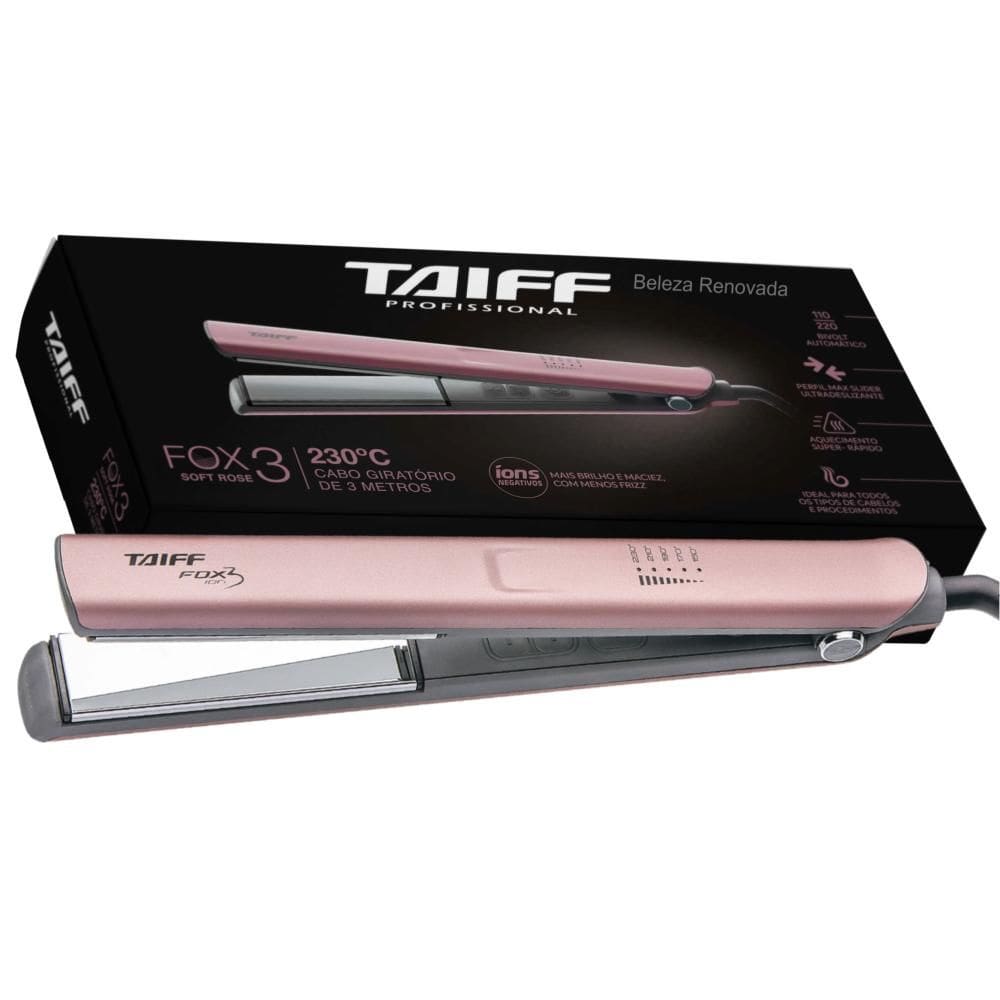 Prancha Taiff Fox Ion 3 rosa Chapinha com Display Digital