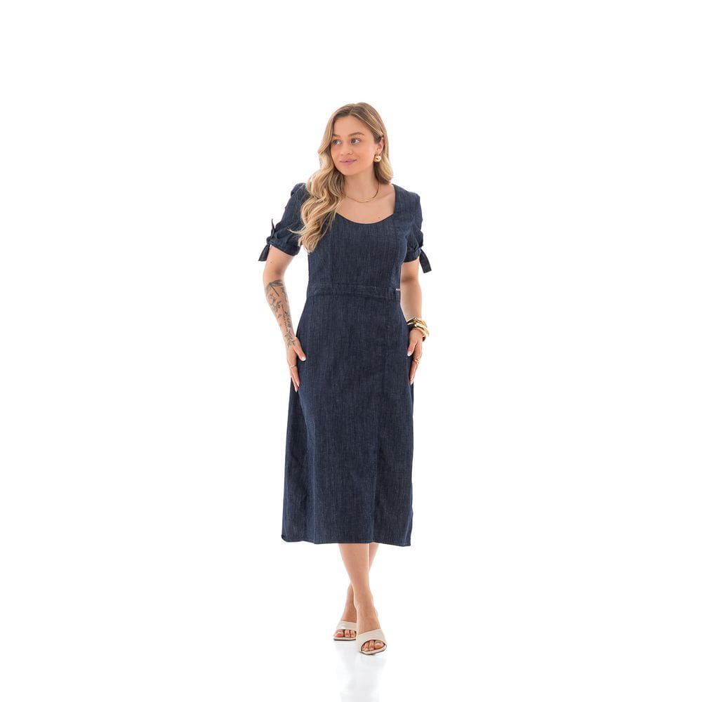 Vestido Jeans Feminino Arauto Midi Fenda
