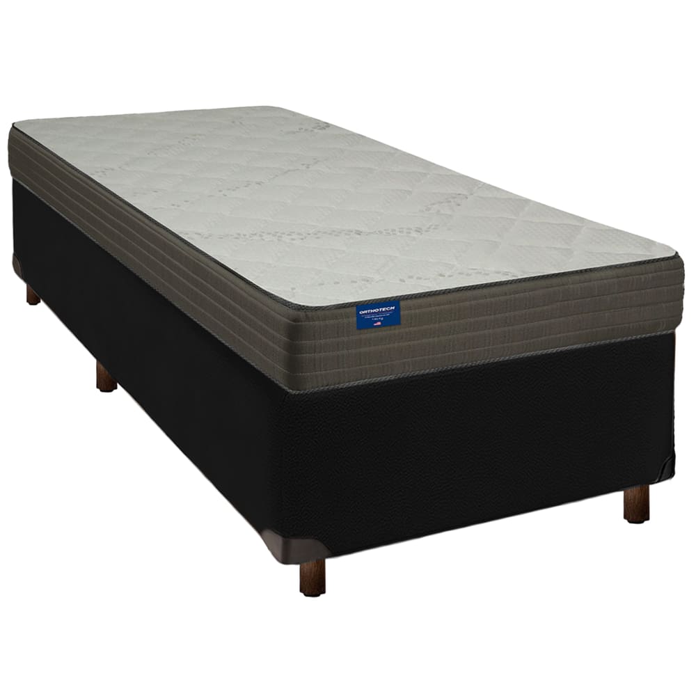 Cama Box Preto Solteiro + Colchão D33 Orthotech Inducol