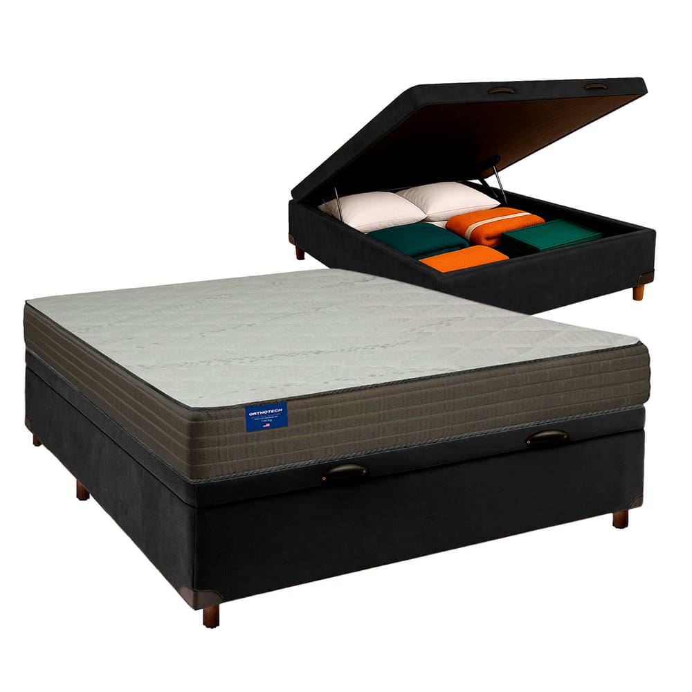 Colchão Casal D33 + Bau Preto - Orthotech Inducol