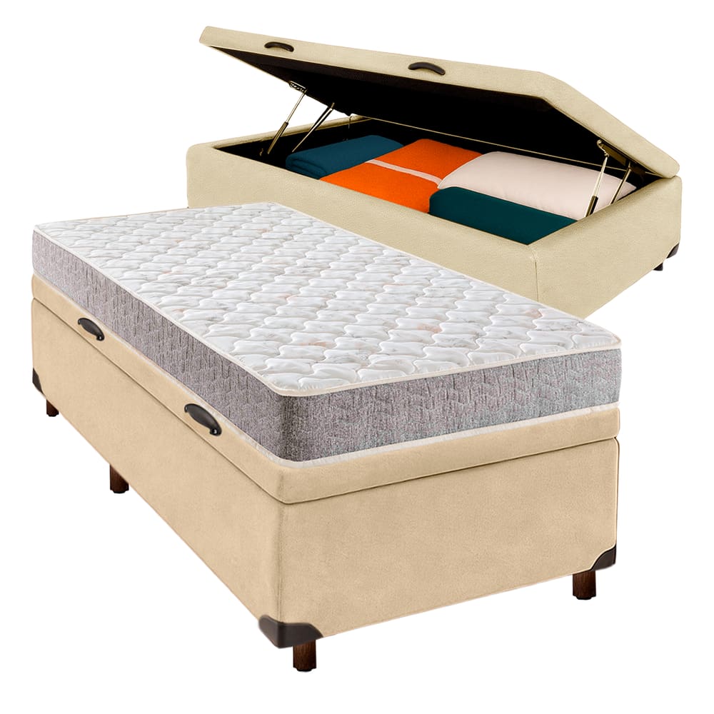 Conjunto Cama Box Bau Perola Solteiro + Colchão D23 Inducol