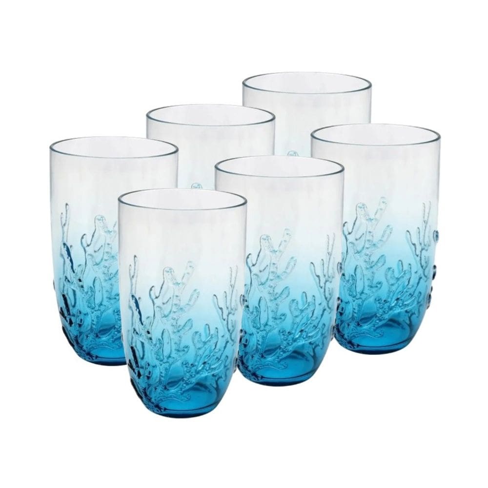 Conjunto 6 Copos Altos de Acrílico Coral Azul Degradê 680ml Entrecasa