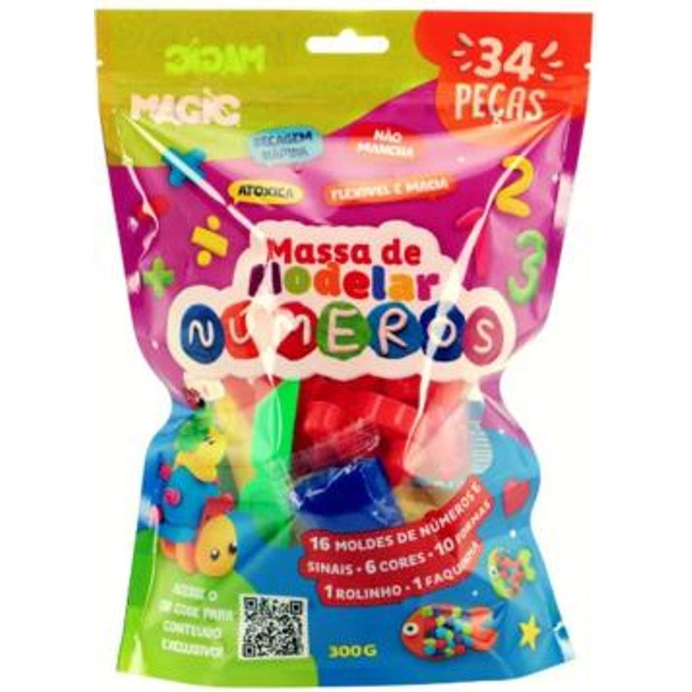 Massa de Modelar 300g com 26 Cores, 6 Moldes e 2 Acessorios - Numeros