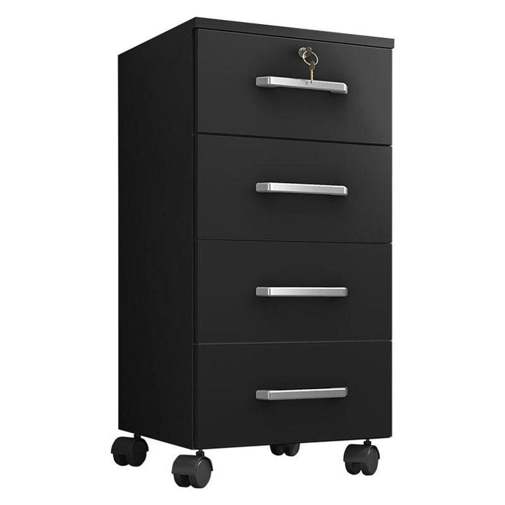 Gaveteiro Gávea Com Chave 4 Gavetas Preto Fosco - Móveis Leão