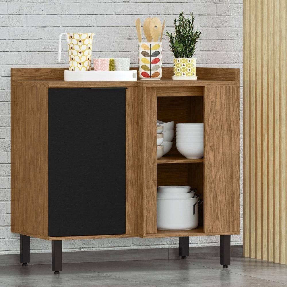 Balcão De Canto Reto Módulo De Cozinha 1 Porta - Toscana Freijó/nero