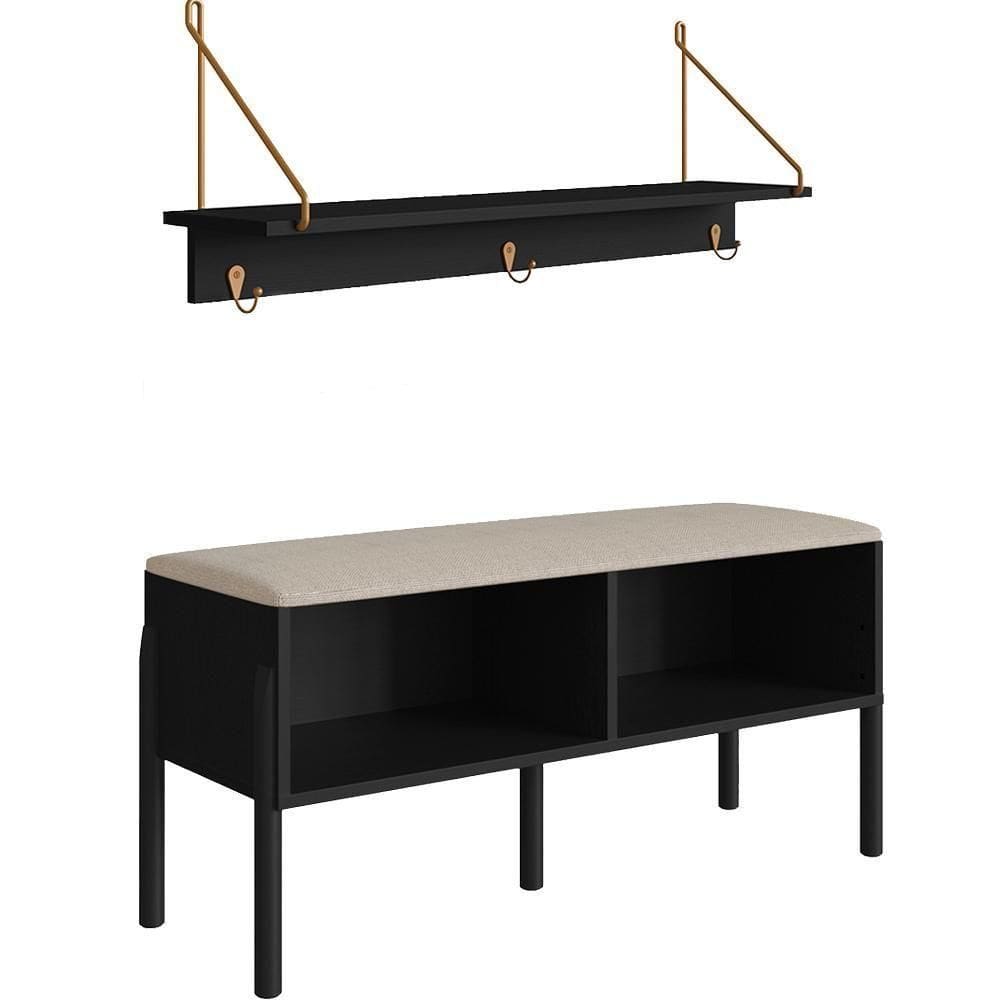 Conjunto Sapateira Banco Estofada E Prateleira Artesano Nero