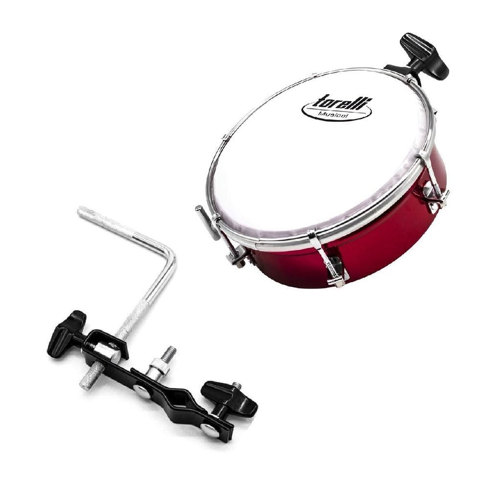 Kit Tamborim Vermelho De Esteira Com Suporte L Torelli