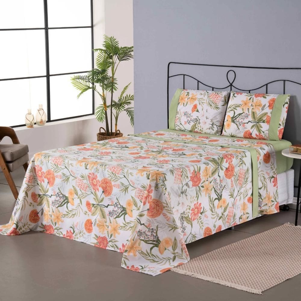 Jogo De Lençol Encantare Ponto Palito 4 Peças Queem Verde