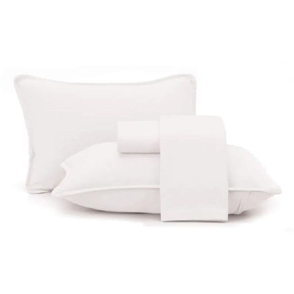 Jogo Cama Queen 4 Pcs Malha Algodão Fio Penteado Branco