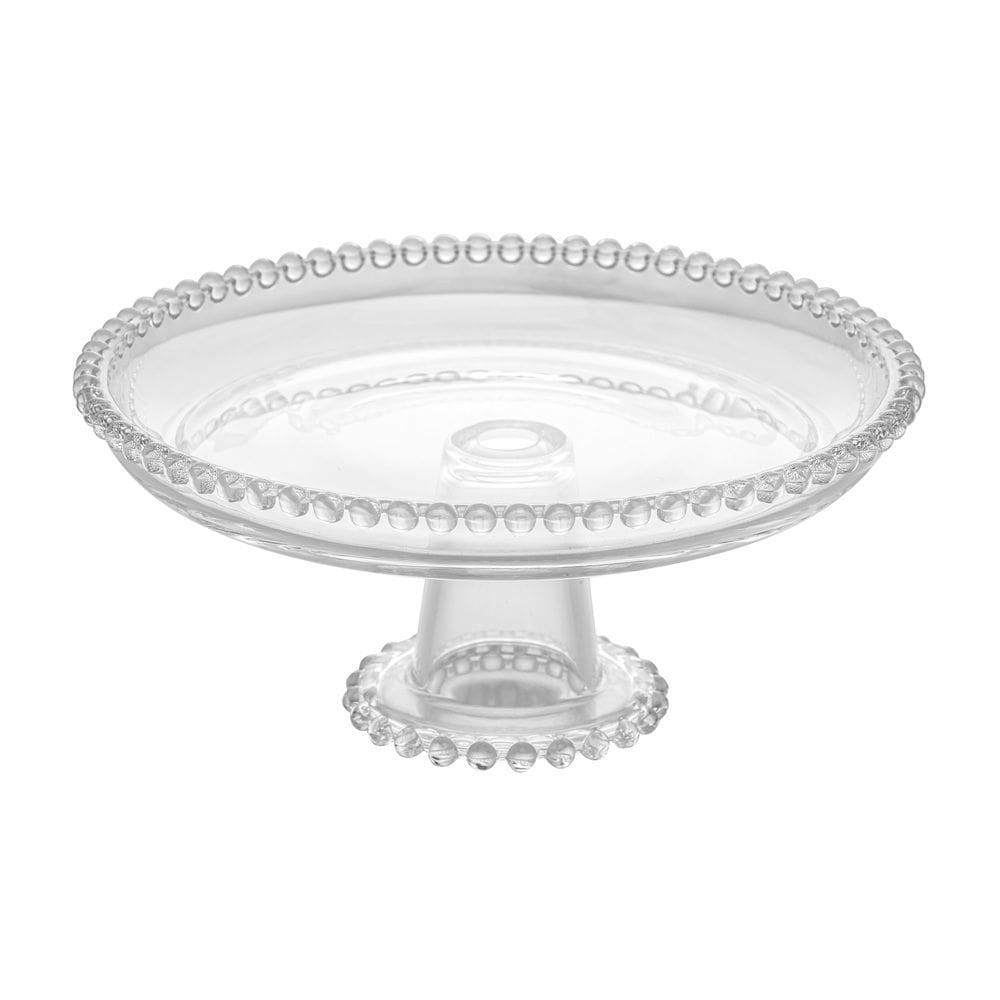 Prato de Cristal C/Pé para Bolo/Doces Pearl Bolinha Transparente 20x9cm Wolff