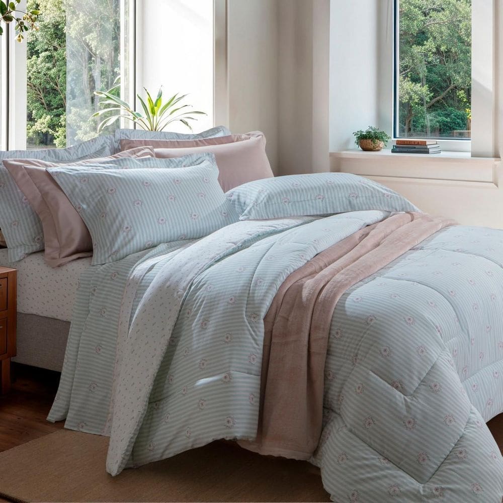 Cobreleito Solteiro 200 Fios Kacyumara Vintage 02 Pçs Pivone