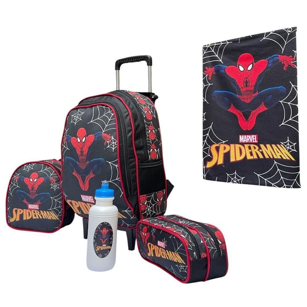 Kit Mochila Infantil Homem Aranha Estojo Duplo E Lancheira