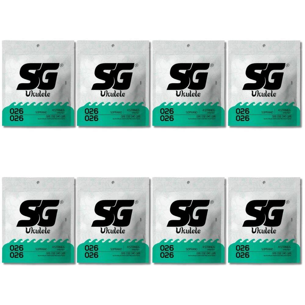 Kit 8 Encordoamento Ukulelê Sg Nylon Branco Soprano 0.026