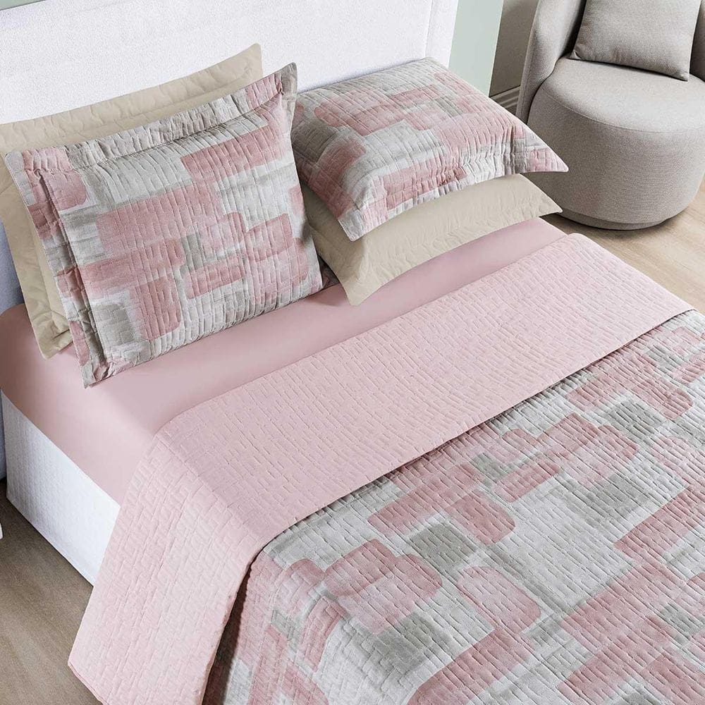 Kit Colcha Maris Casal Dupla Face 200 Fios 3Pç 200 Fios Rosê