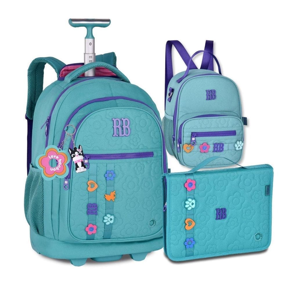 Mochila Carrinho Lancheira E Estojo Fichário Rebecca Bonbon