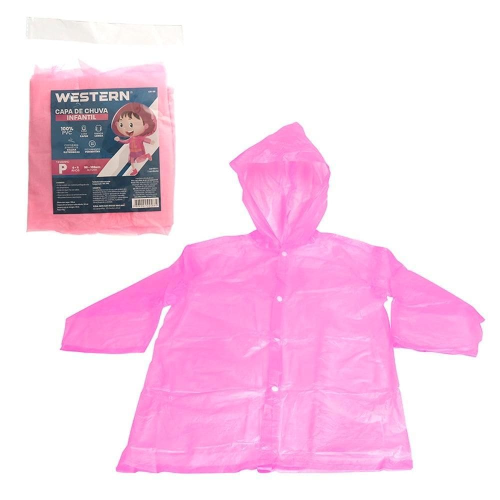 Capa De Chuva Plástica Western C/Capuz Crianca Rosa