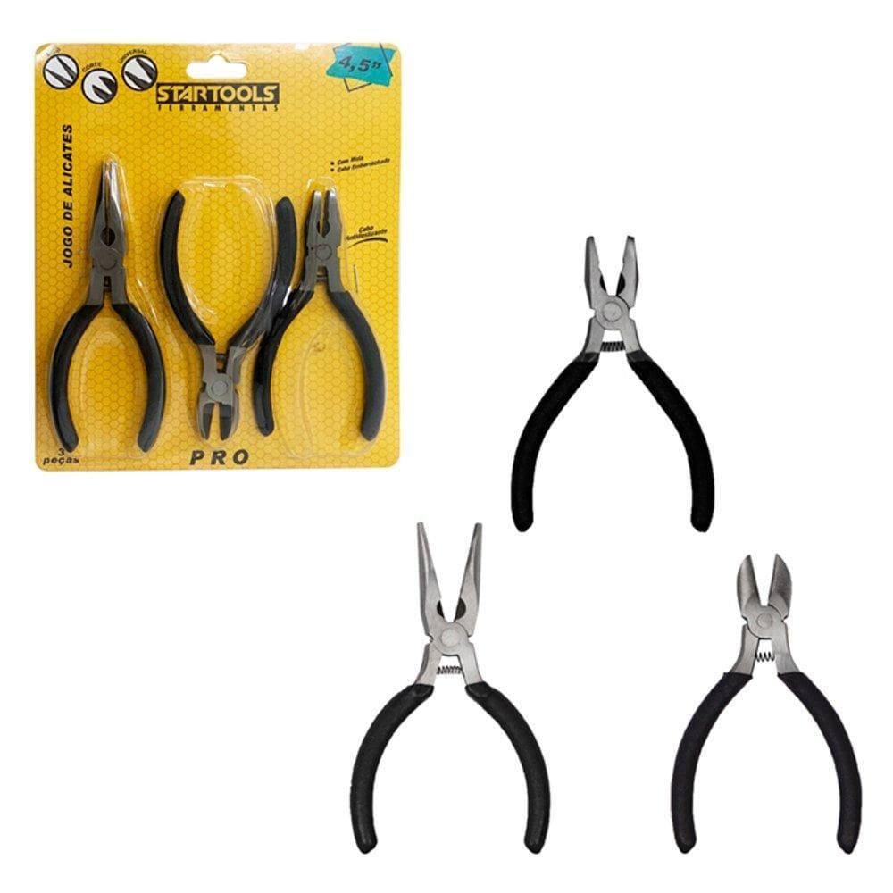 Jogo 3 Mini Alicate Com Mola 4,5`` - Preta